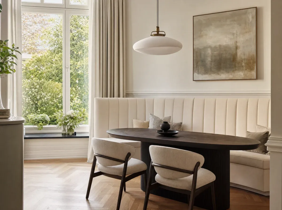 KI-generiert: Helles, kompaktes Wohninterieur